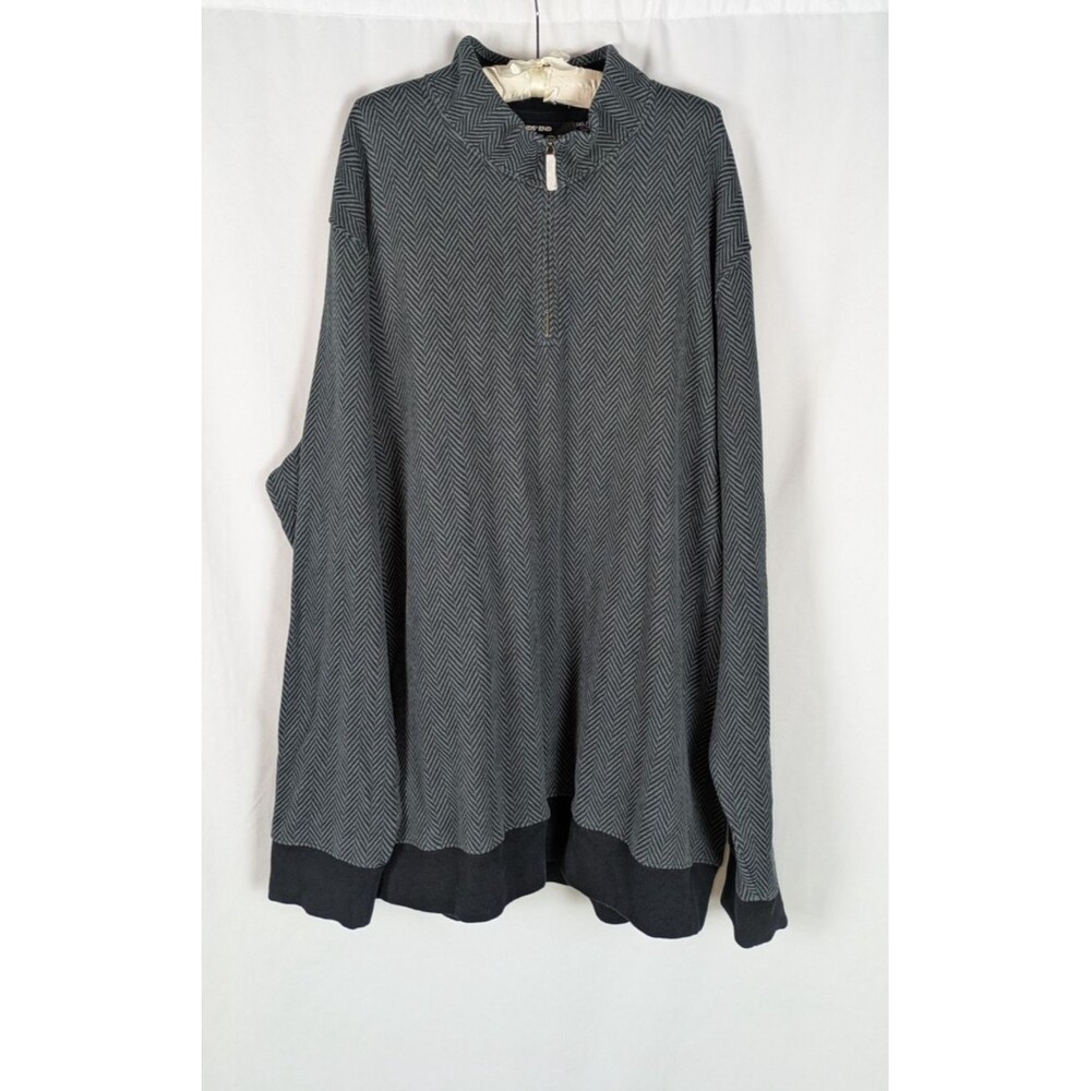 Lands' End Big & Tall 3XL/T Charcoal Chevron Herringbone 1/4 Zip Knit Pullover